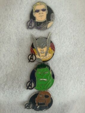 Avengers Character Enamel Pin Set - Hulk, Thor, Hawkeye Rare Vintage Collectible